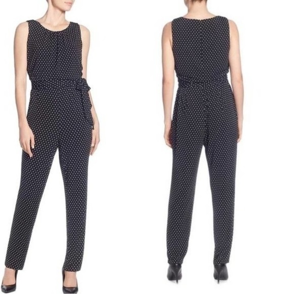 T Tahari Pants - T TAHARI Black & White Polka Dot Sleeveless Jumpsuit | M